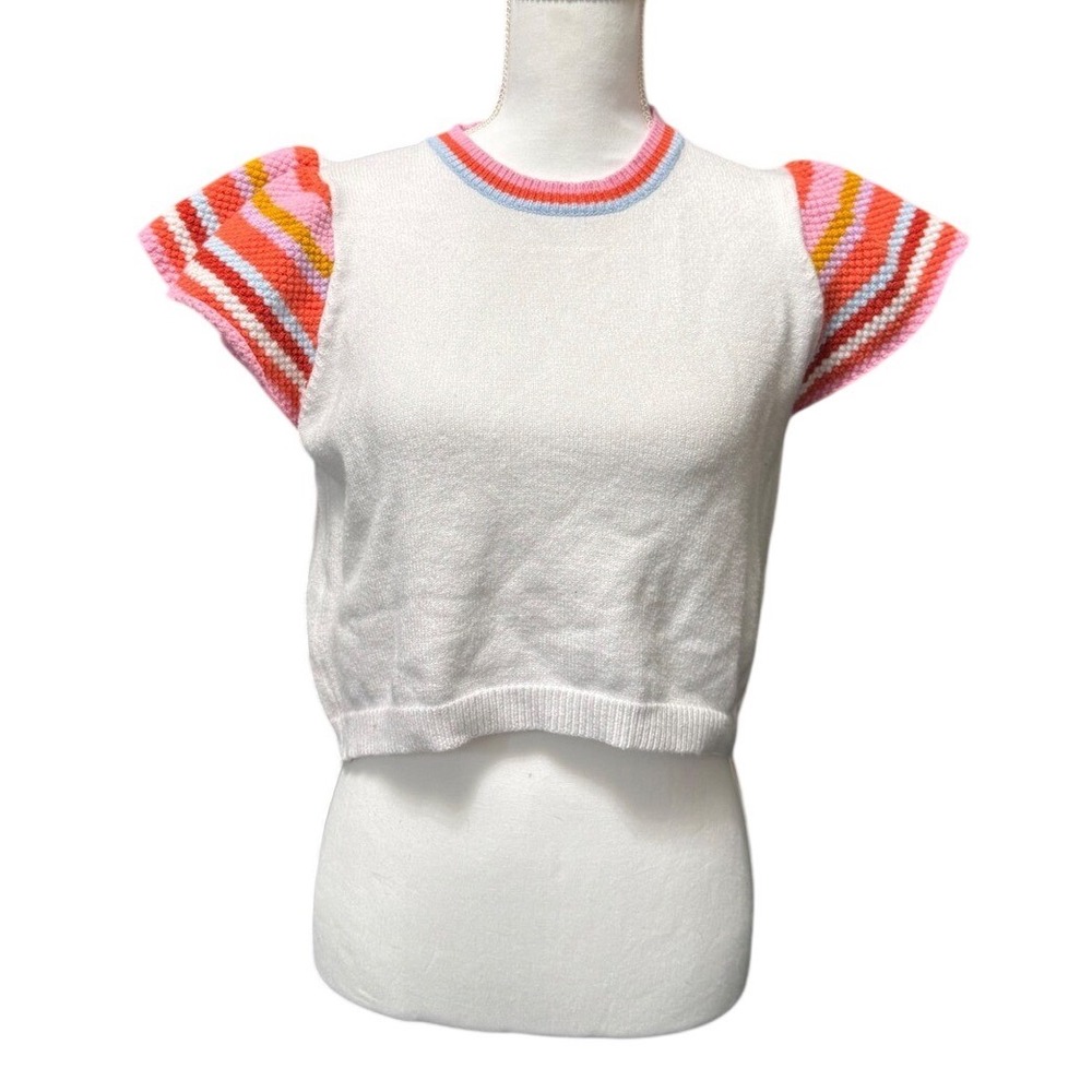 THML Knit Top‎ White with Colorful Striped Sleeves Size M